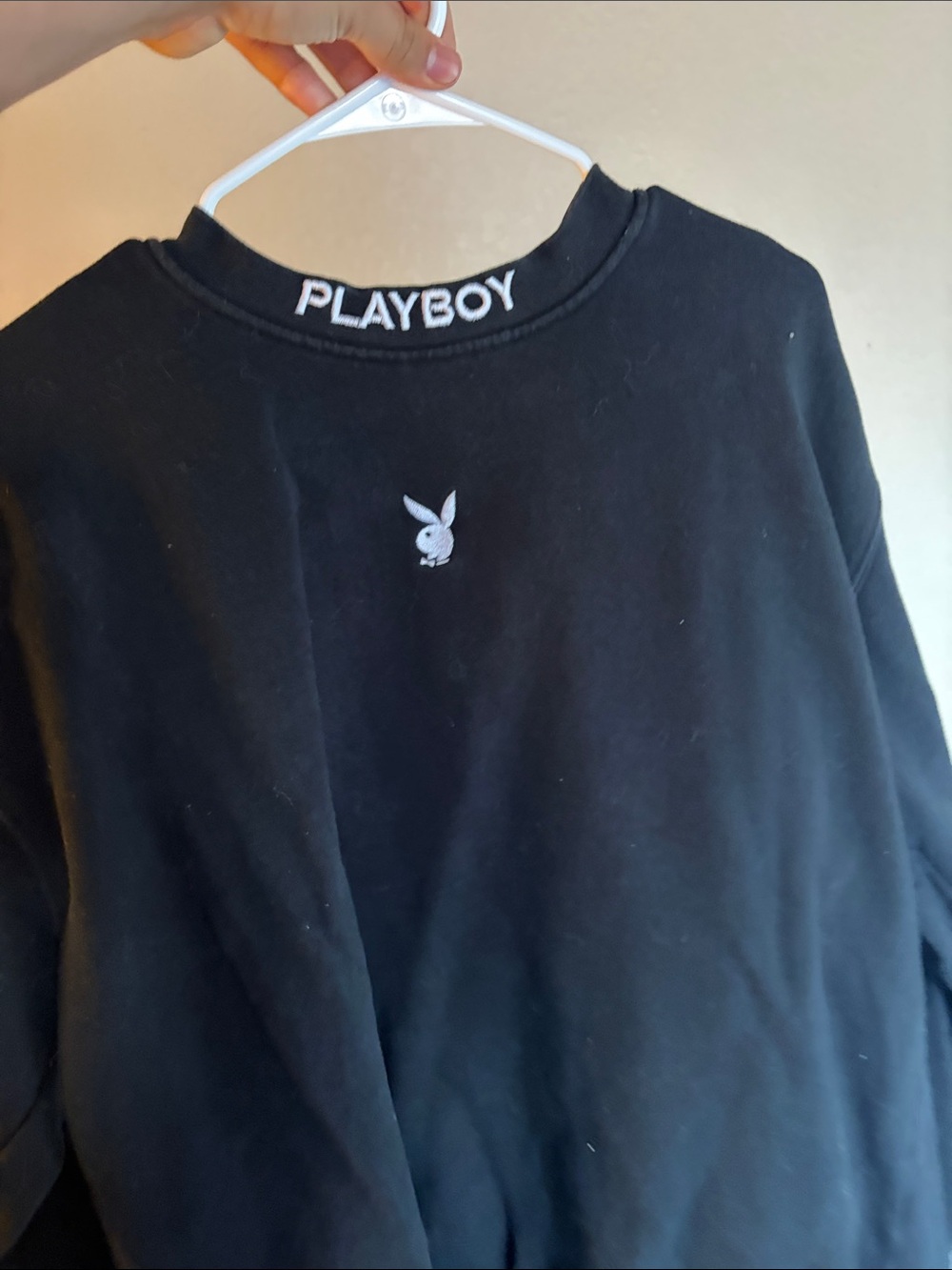 PLAYBOY Black Sweatshirt with White Bunny and Collar Logo